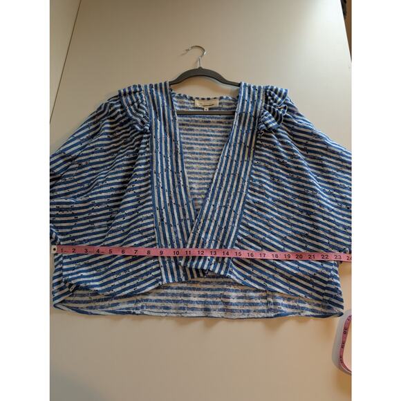 Anthropologie Cardigan Nautical Stripe Ruffle Floral Eyelet Lace Blue Size OS - Picture 10 of 11